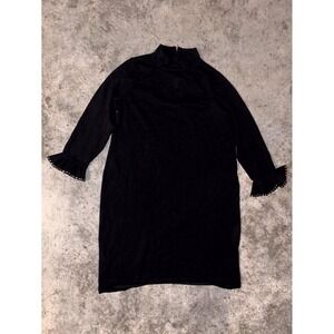 Calvin Klein Sweater Dress Womens 1X Black Rayon Mock Neck Back Zip Bell Sleeve